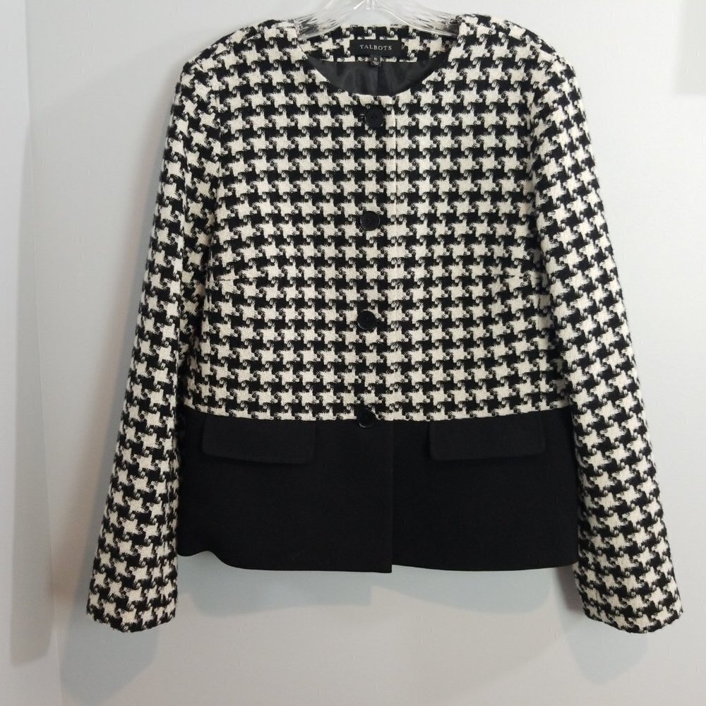 Talbots Black & White Houndstooth tweed wool blazer